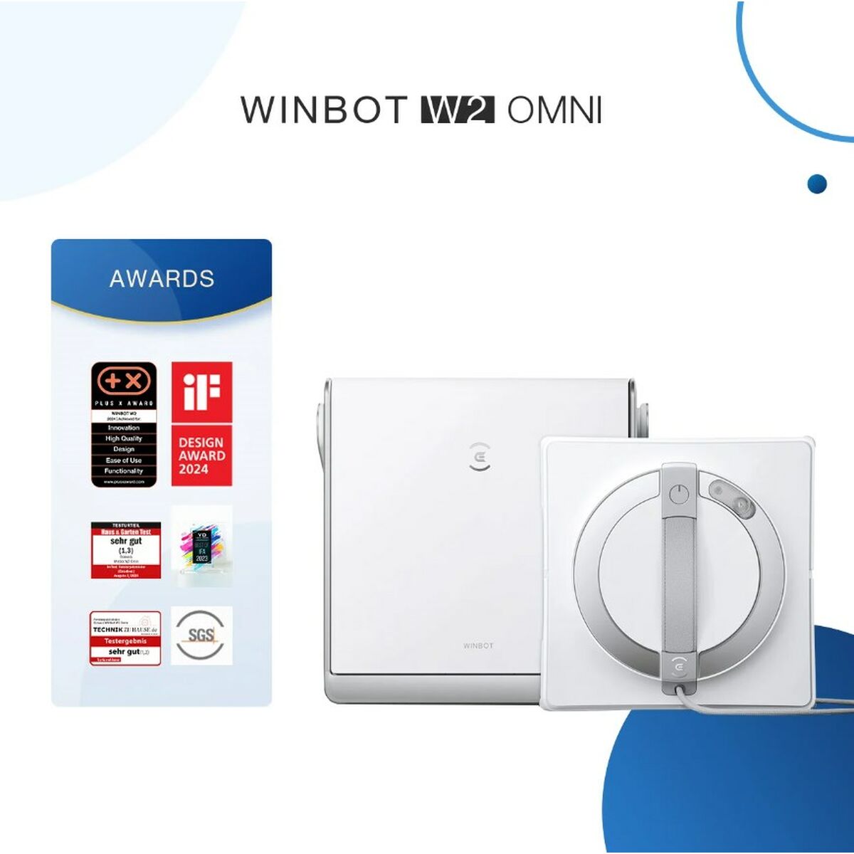 Снимка на ECOVACS, Интелигентен робот за почистване на стъкла Winbot W2 OMNI 96 W, Бял-награди