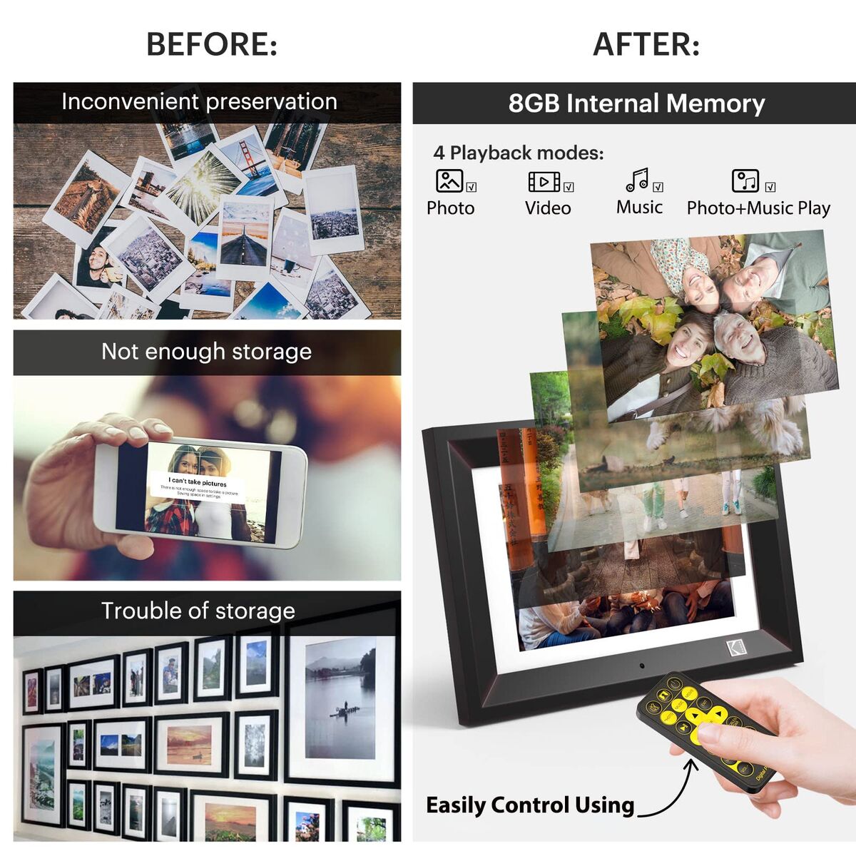 Снимка: Kodak, Електронна Рамка за Снимки RDPF1020B, 10.1", 1280x800, LED, 8GB, Черен-6