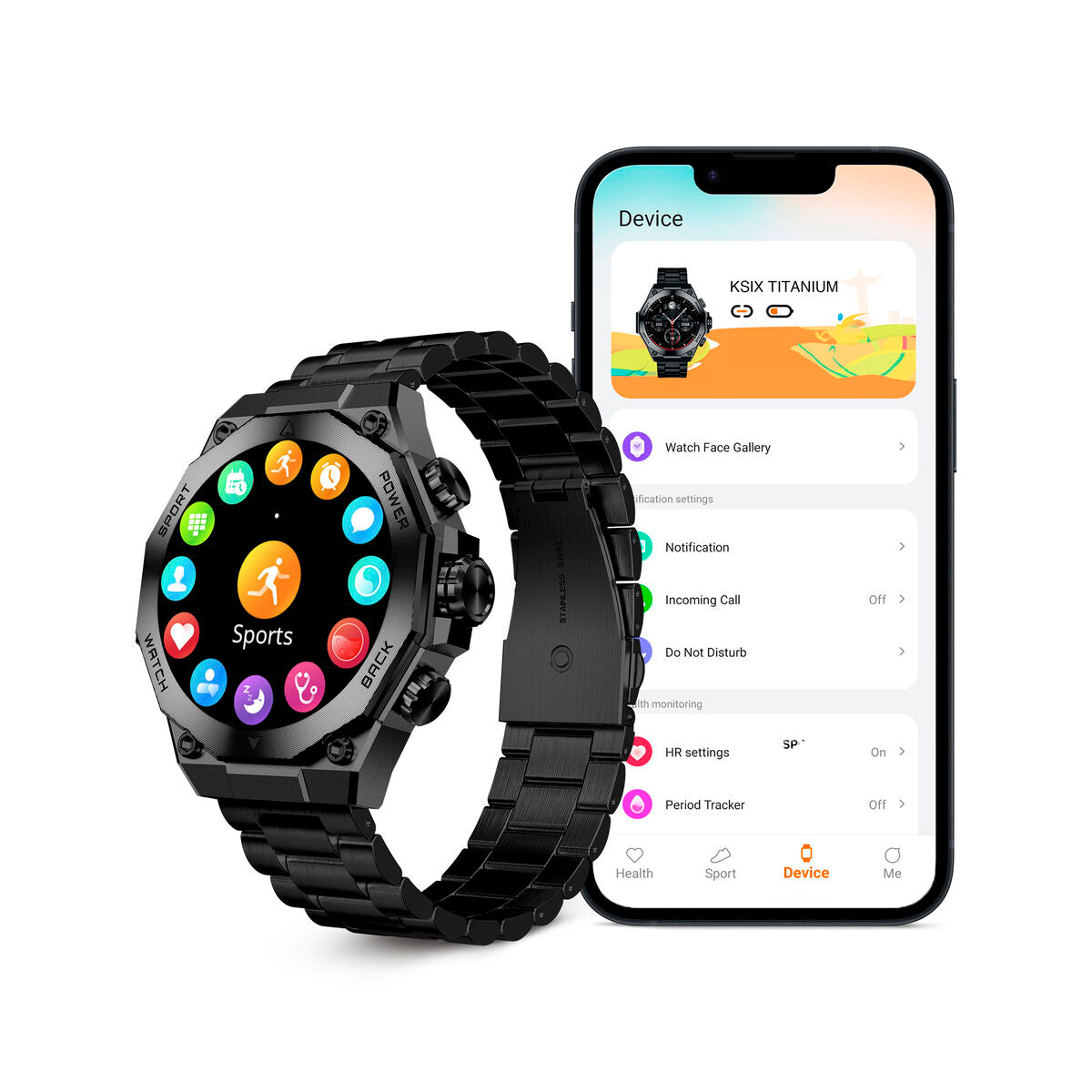 Снимка: KSIX, Смарт часовник, Titanium, 1,43", Черен-3