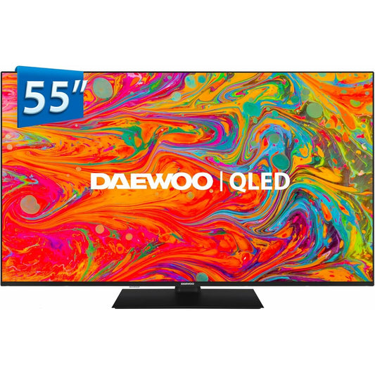 Daewoo, Смарт телевизор 55″ Wi‑Fi 55DM65QV 4K Ultra HD QLED с Miracast, черен – продуктово изображение