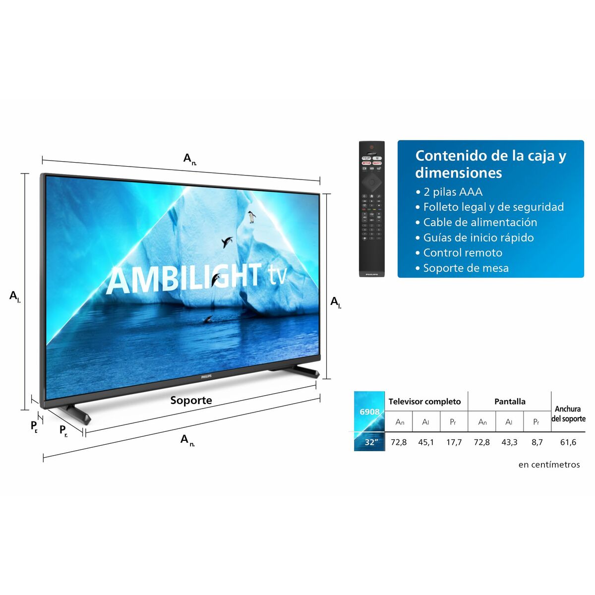 Philips, Смарт телевизор 32″, Wi-Fi, 32PFS6908, Full HD LED, черен