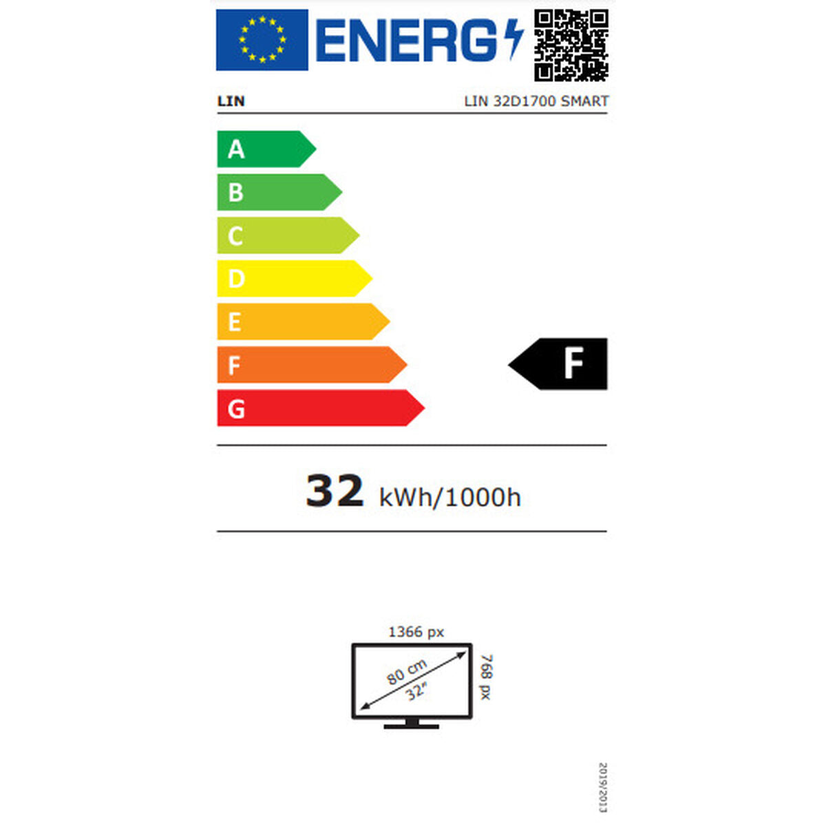 Lin, Смарт телевизор 32" Wi-Fi 32D1700 HD LED Direct-LED, черен