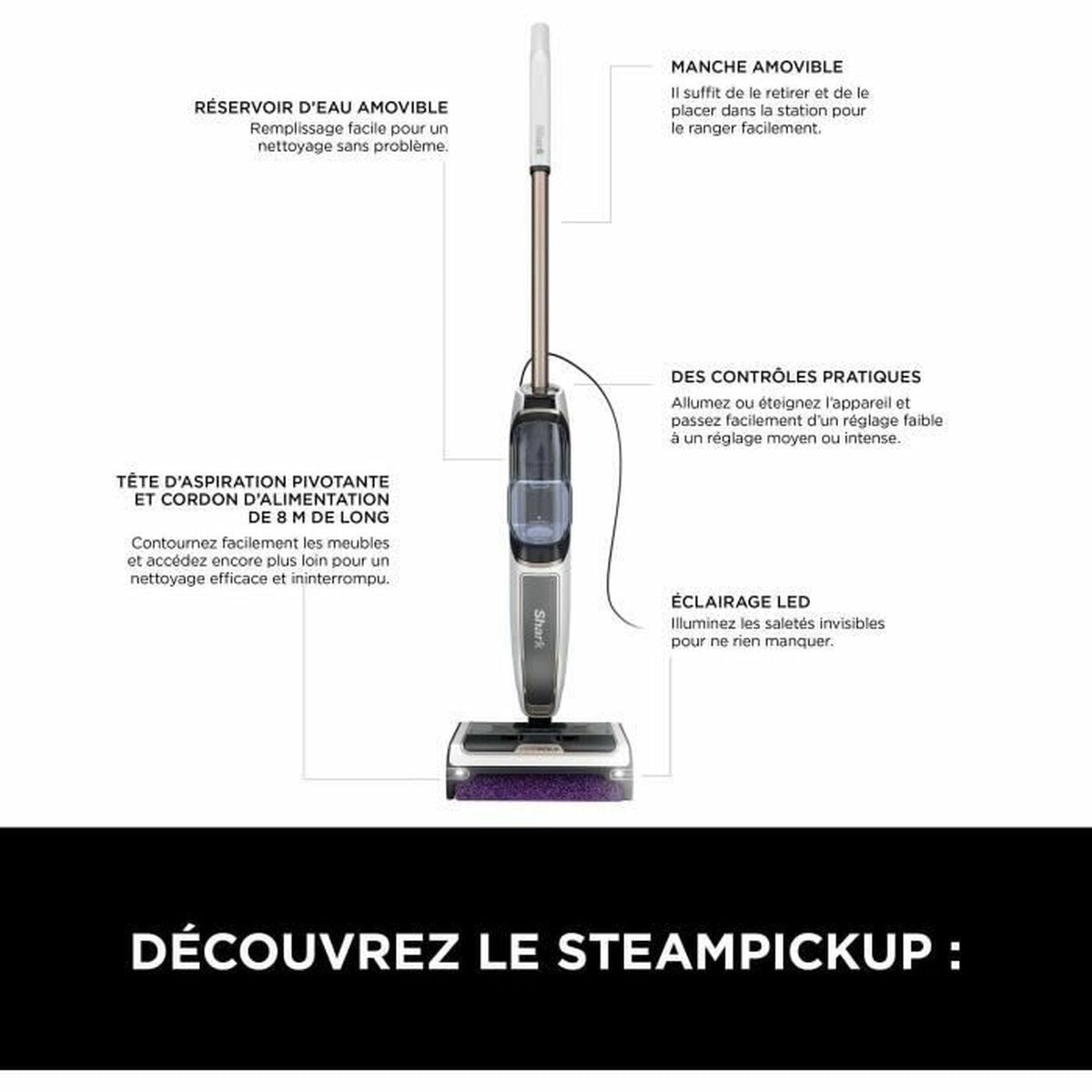 Снимка на Shark, Уред за почистване с пара SteamPickUp SD200EU, Бял-инструкции